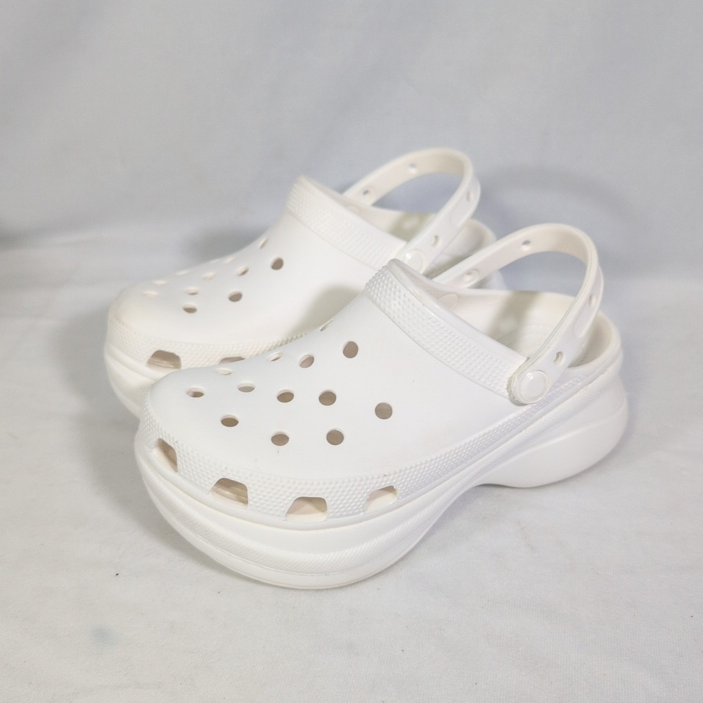 Sz 8 - CROCS Women's Classic White Bae Stomp Chunky Platform Slip On Clogs